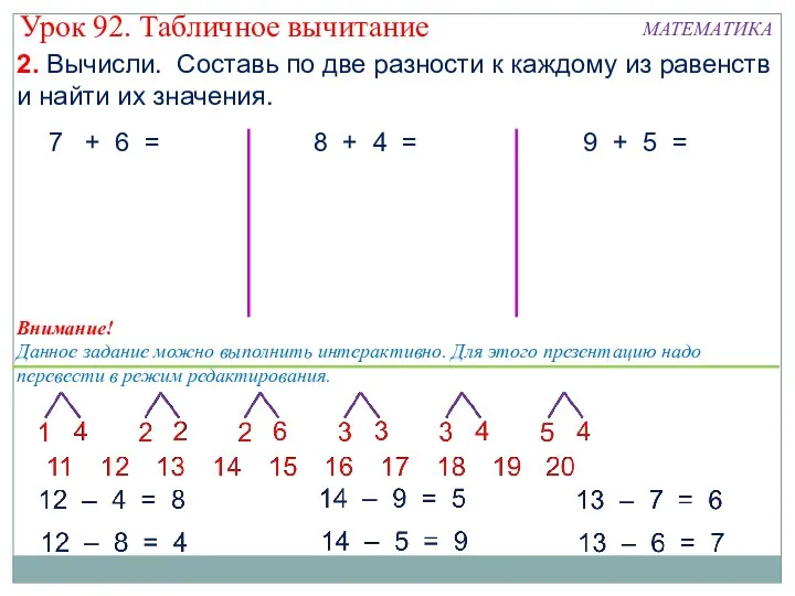 2. Вычисли. Составь по две разности к каждому из равенств