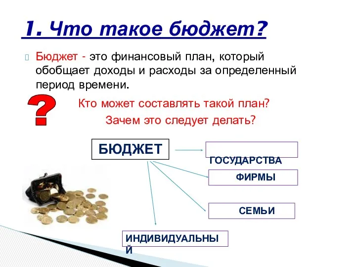 Бюджет - это финансовый план, который обобщает доходы и расходы