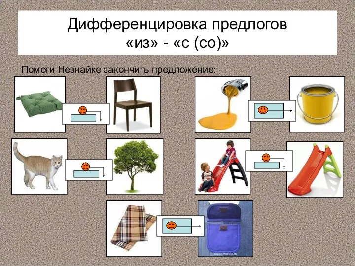 Дифференцировка предлогов «из» - «с (со)» Помоги Незнайке закончить предложение: