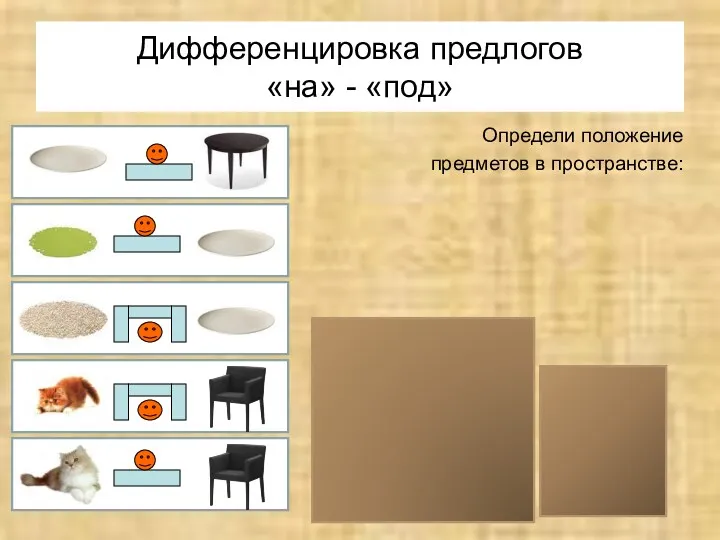 Определи положение предметов в пространстве: Дифференцировка предлогов «на» - «под»