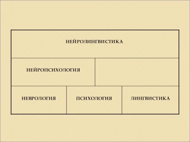 НЕВРОЛОГИЯ ПСИХОЛОГИЯ ЛИНГВИСТИКА НЕЙРОПСИХОЛОГИЯ НЕЙРОЛИНГВИСТИКА