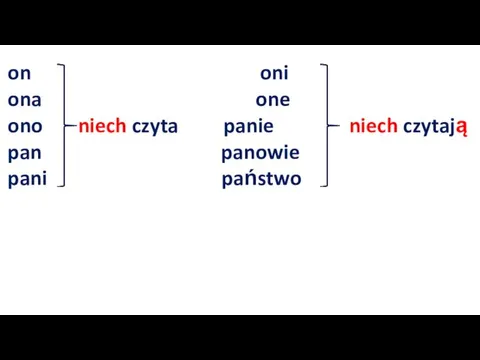 on oni ona one ono niech czyta panie niech czytają pan panowie pani państwo