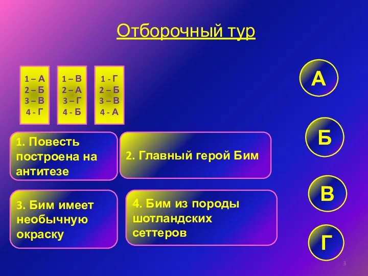 Отборочный тур 1. Повесть построена на антитезе 2. Главный герой