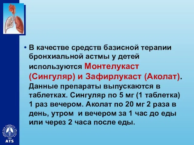 В качестве средств базисной терапии бронхиальной астмы у детей используются