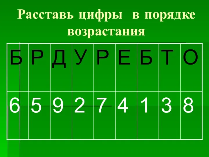 Расставь цифры в порядке возрастания