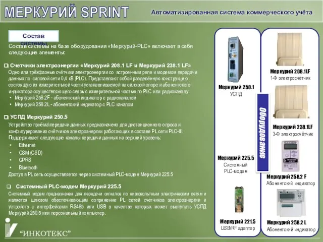 МЕРКУРИЙ SPRINT Меркурий 238.1LF 3-Ф электросчётчик Меркурий 208.1LF 1-Ф электросчётчик