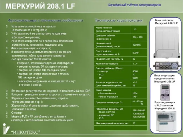 МЕРКУРИЙ 208.1 LF Функциональные и технические особенности Блок индикации с