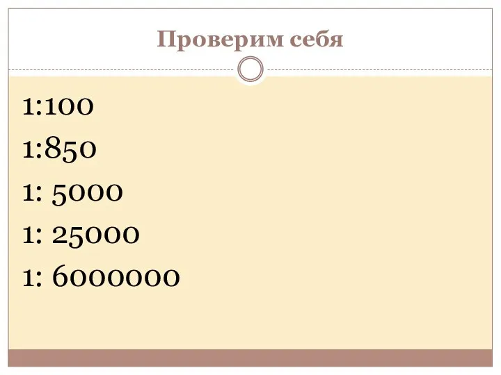 Проверим себя 1:100 1:850 1: 5000 1: 25000 1: 6000000