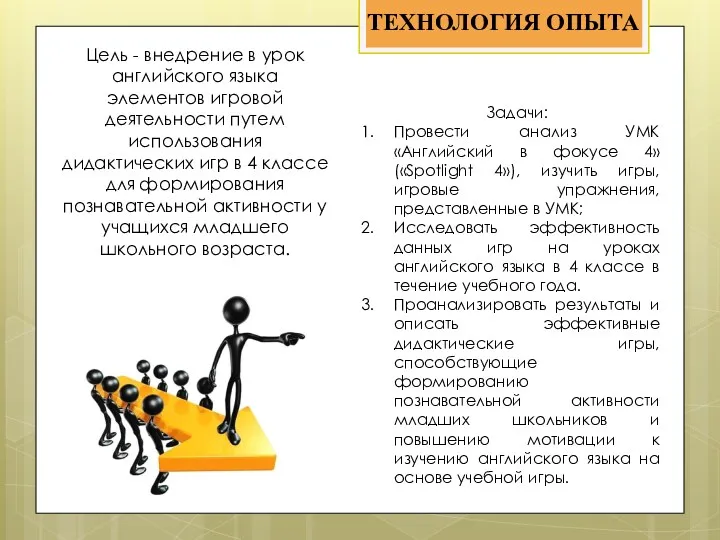 ТЕХНОЛОГИЯ ОПЫТА Задачи: Провести анализ УМК «Английский в фокусе 4»