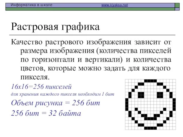 Растровая графика Качество растрового изображения зависит от размера изображения (количества