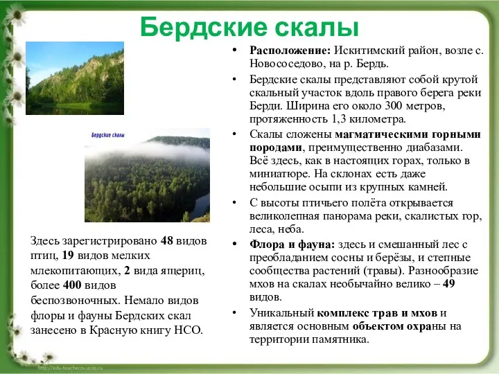 Бердские скалы Расположение: Искитимский район, возле с. Новососедово, на р.