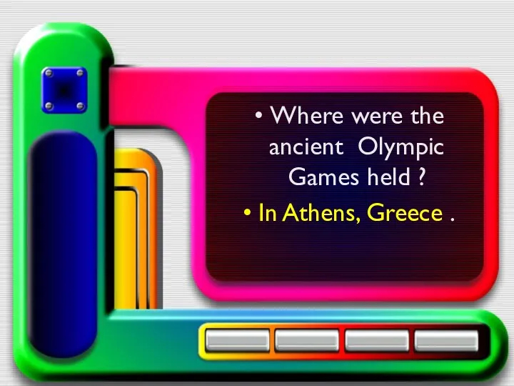 Where were the ancient Olympic Games held ? In Athens, Greece .