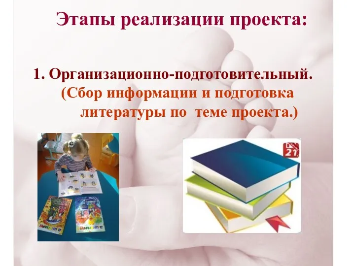 Этапы реализации проекта: 1. Организационно-подготовительный. (Сбор информации и подготовка литературы по теме проекта.)