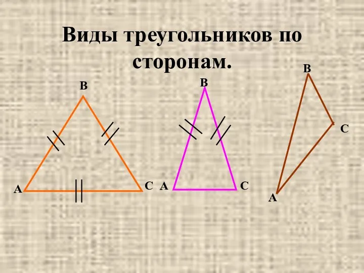 Виды треугольников по сторонам. А В С А В В А С C
