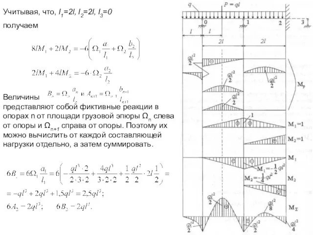 Учитывая, что, l1=2l, l2=2l, l3=0 получаем Величины представляют собой фиктивные реакции в опорах