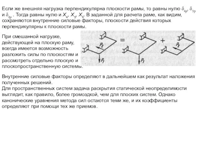 Если же внешняя нагрузка перпендикулярна плоскости рамы, то равны нулю δ4р, δ5p и