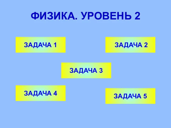 ФИЗИКА. УРОВЕНЬ 2 ЗАДАЧА 1 ЗАДАЧА 3 ЗАДАЧА 2 ЗАДАЧА 5 ЗАДАЧА 4