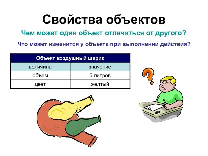 Свойства объектов Чем может один объект отличаться от другого? Что