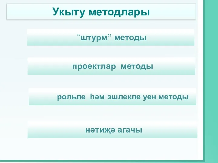 Укыту методлары “штурм” методы проектлар методы рольле һәм эшлекле уен методы нәтиҗә агачы