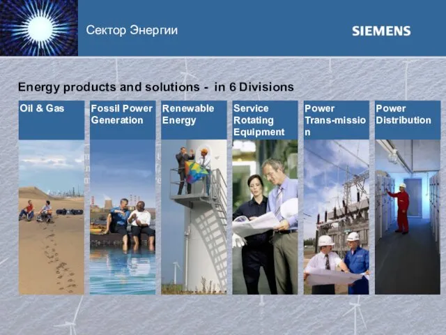Energy products and solutions - in 6 Divisions Сектор Энергии