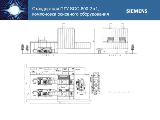 Стандартная ПГУ SCC-800 2 x1, компоновка основного оборудования
