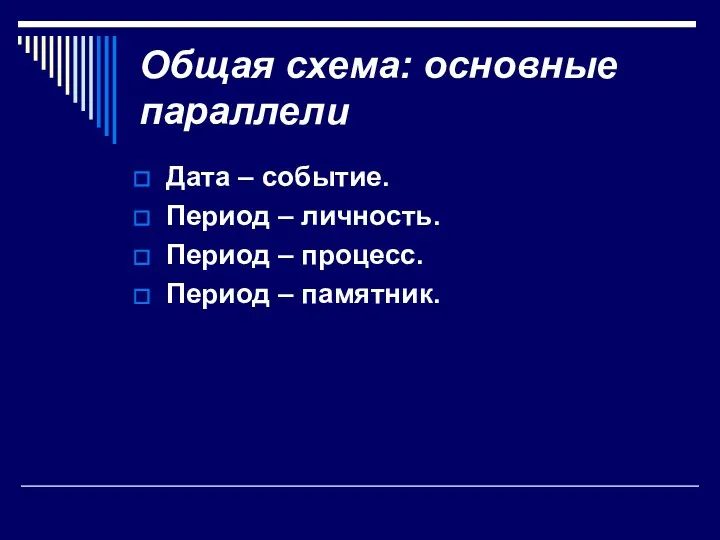 Общая схема: основные параллели Дата – событие. Период – личность. Период – процесс. Период – памятник.