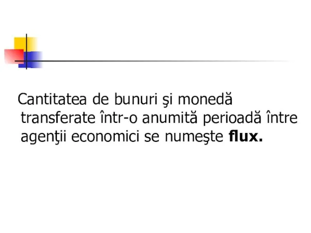 Cantitatea de bunuri şi monedă transferate într-o anumită perioadă între agenţii economici se numeşte flux.