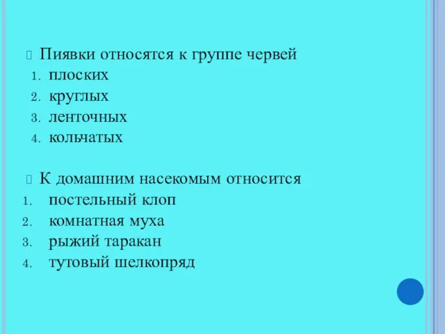 Пиявки относятся к группе червей плоских круглых ленточных кольчатых К