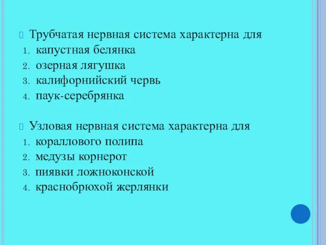 Трубчатая нервная система характерна для капустная белянка озерная лягушка калифорнийский