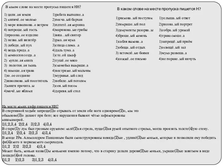 В каком слове на месте пропуска пишется НН? В каком