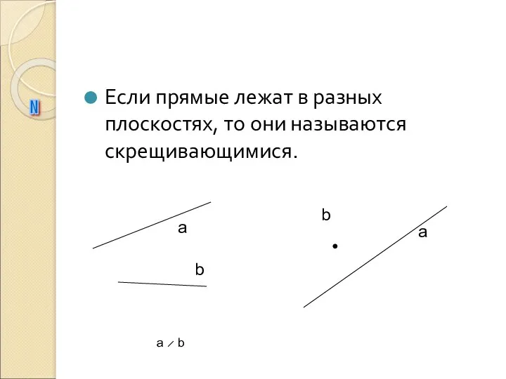 Если прямые лежат в разных плоскостях, то они называются скрещивающимися.