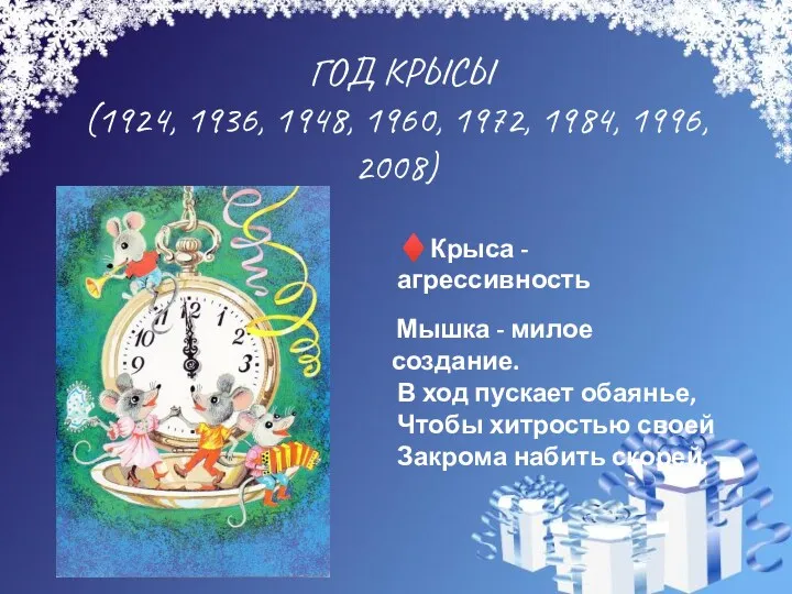 ГОД КРЫСЫ (1924, 1936, 1948, 1960, 1972, 1984, 1996, 2008)