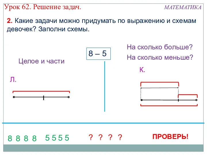 2. Какие задачи можно придумать по выражению и схемам девочек?