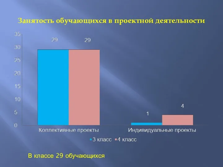 Занятость обучающихся в проектной деятельности В классе 29 обучающихся