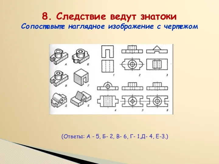 8. Следствие ведут знатоки Сопоставьте наглядное изображение с чертежом (Ответы: