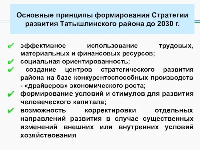 Основные принципы формирования Стратегии развития Татышлинского района до 2030 г.