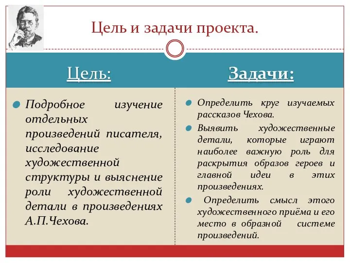 Цель: Задачи: Подробное изучение отдельных произведений писателя, исследование художественной структуры