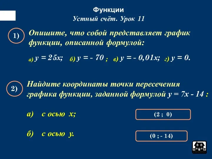 Функции Устный счёт. Урок 11 1) Опишите, что собой представляет