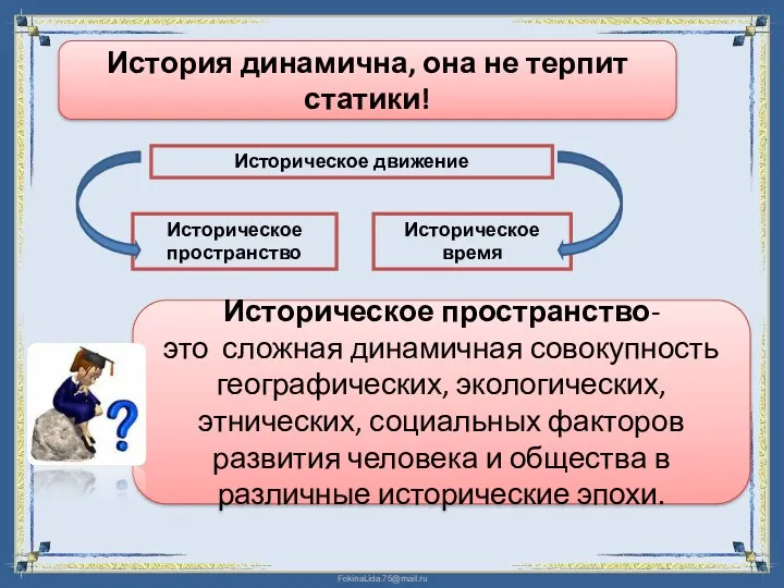 История динамична, она не терпит статики! Историческое движение Историческое пространство