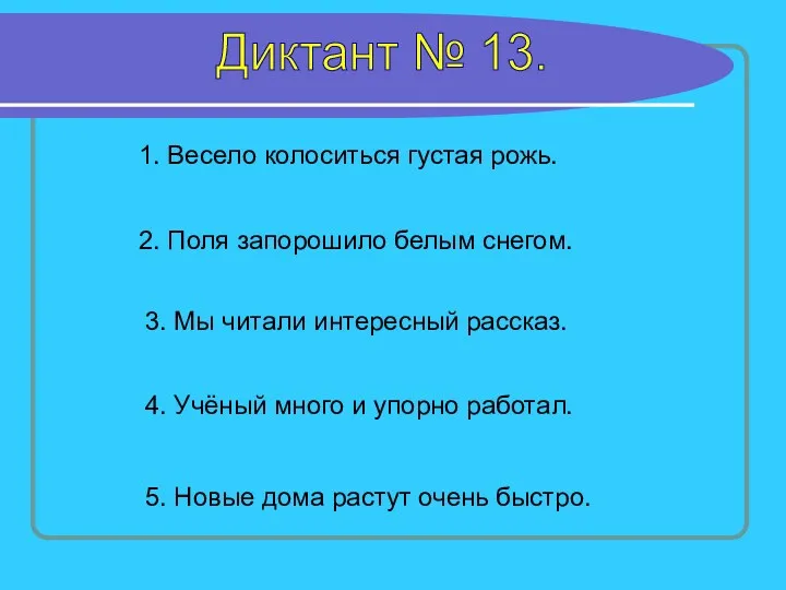 Диктант № 13. 1. Весело колоситься густая рожь. 2. Поля