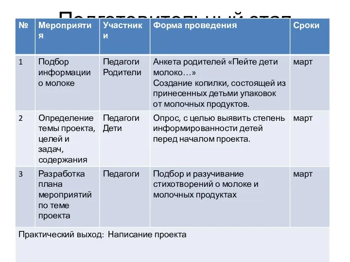 Подготовительный этап проекта: