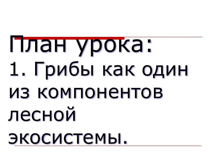 План урока: 1. Грибы как один из компонентов лесной экосистемы.