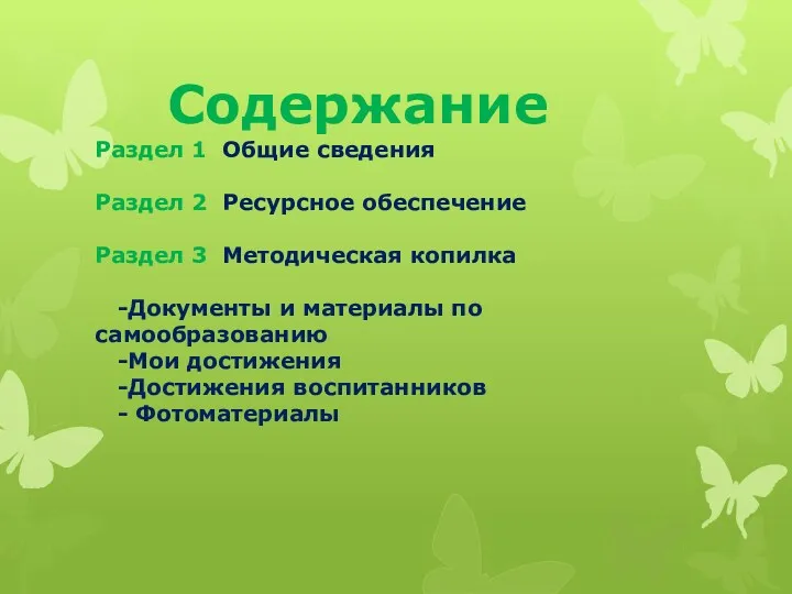 Содержание Раздел 1 Общие сведения Раздел 2 Ресурсное обеспечение Раздел