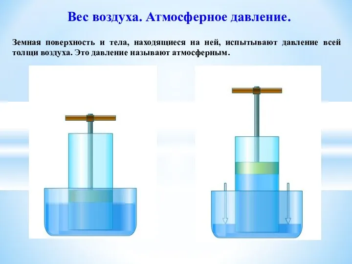 Вес воздуха. Атмосферное давление. Земная поверхность и тела, находящиеся на ней, испытывают давление