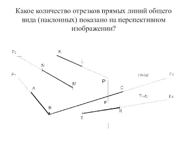 Какое количество отрезков прямых линий общего вида (наклонных) показано на перспективном изображении?