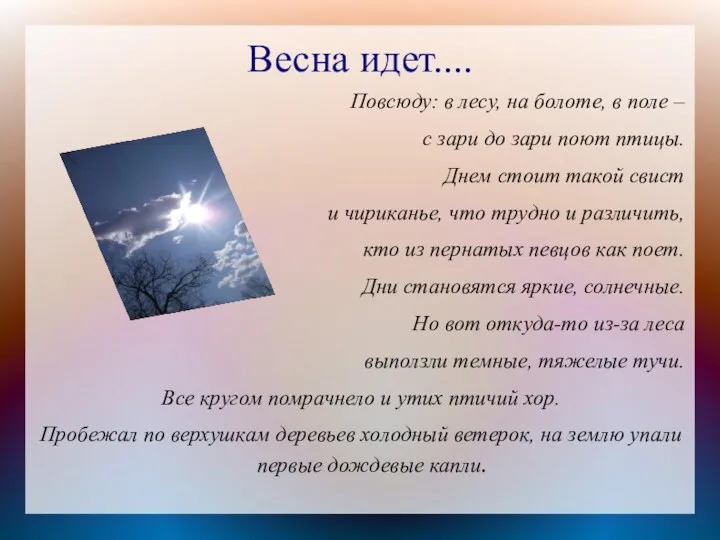 Весна идет.... Повсюду: в лесу, на болоте, в поле –