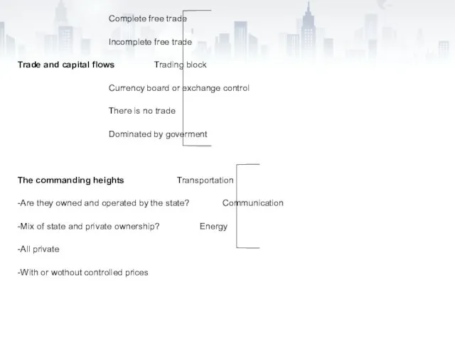 Complete free trade Incomplete free trade Trade and capital flows