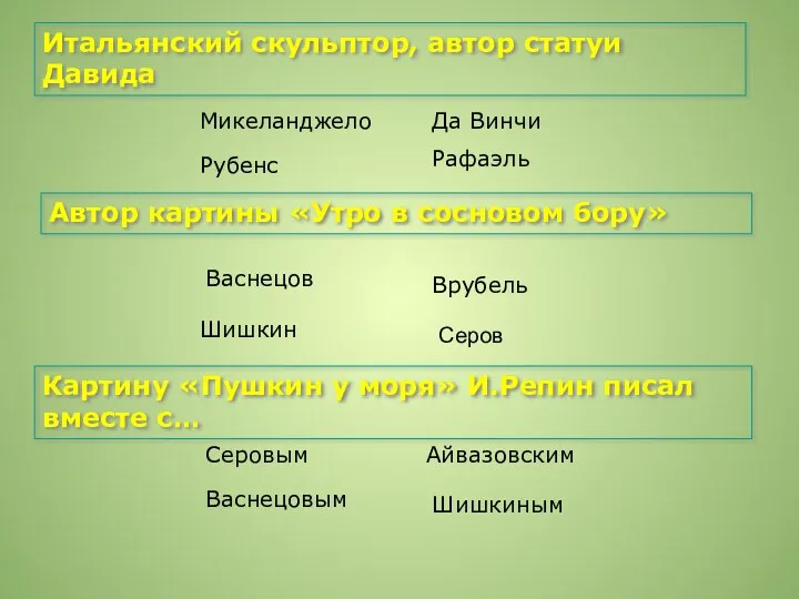 Итальянский скульптор, автор статуи Давида Да Винчи Автор картины «Утро