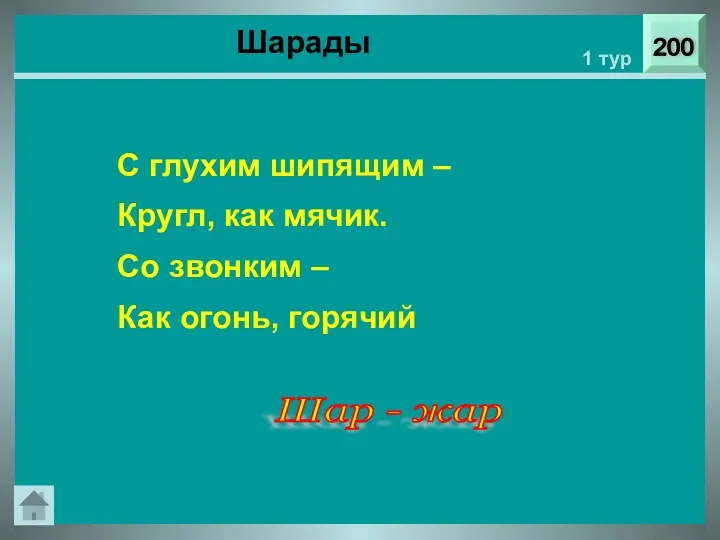 200 1 тур С глухим шипящим – Кругл, как мячик.