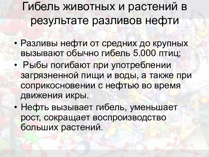 Гибель животных и растений в результате разливов нефти Разливы нефти